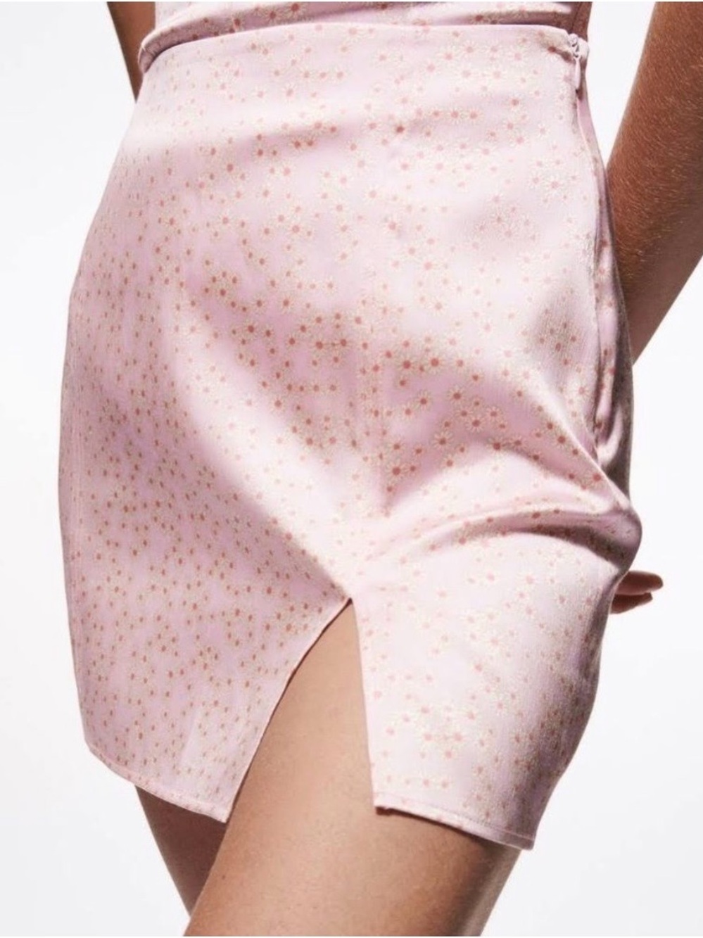 Zara pink satin daisy mini skirt #63